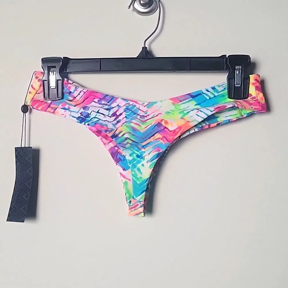 NWT Stone Cold Fox XS S Cheeky Thong Swim Bikini Bottom ColorFul Sexy Skimpy